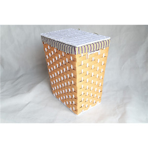 <b>Square</b> Hand Woven Laundry <b>Basket</b> With Lid Dustproof Storage Organizer For Clothes Rustic Style - Product Image 2