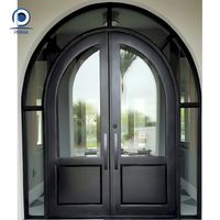 Porte d'entrée double de luxe ornée, portail décoratif en verre forgé pour villa, porte en fer forgé