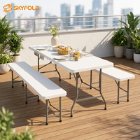 Ensemble table et banc pliables en plastique blanc, robustes, gain de place, faciles à nettoyer, pour petit jardin ou cour arrière
