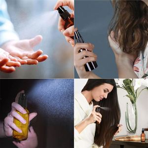 Cosmetic Packaging 30ml 50ml 100ml Refill Essential Oil Pump Sprayer Black Plastic Lid 2oz Amber Glass <b>Bottles</b> 100pcs - Product Image 4
