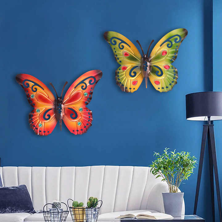 Decoración De Pared Metálica Mariposas - Hierro Resistente, Color Azul, Ideal Para Interior Y Exterior, Jardín, Sala O Dormitorio