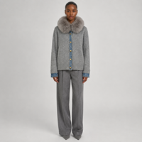 Pull en tricot pour femme avec col en fourrure de renard véritable, manteau court d'hiver et d'automne, veste en tricot décontractée et chaude avec fermeture éclair