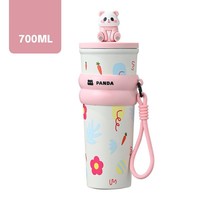 Bouteille isotherme HY7 Panda Cup 700ml mignonne avec paille, gourde en acier inoxydable avec housse, tasse de voiture