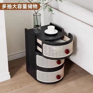Japanese Style <b>Rattan</b> Storage Cabinet Solid Wood Multi Layer Shelf Modern Minimalist <b>Bedside</b> <b>Table</b> Bedroom Furniture - Product Image 2