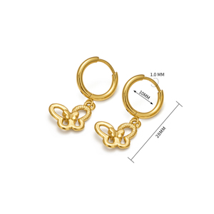 ต่างหูห่วงสแตนเลสสตีลสีทองแบบย้อนยุคต่างหูผีเสื้อชุบทอง18K 316L ขายส่ง - Product Image 2