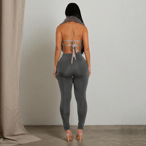Seksi kürk 2 parça Set kadın peluş Patchwork Halter Backless kaşkorse + katı dar pantolon Hottie Hipster Clubwear - Product Image 4