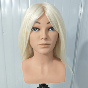 Maniquí de corte de práctica de peluquero de estilo recto de <span class=keywords><strong>pelo</strong></span> Real, muñeca de entrenamiento de peluquería, aplicación de blanqueamiento, función de <span class=keywords><strong>modelador</strong></span> - Product Image 3