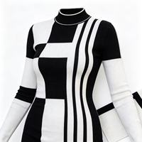 Robe moulante mi-longue à col montant et manches longues, en tricot côtelé rayé color block, élégante pour femme, automne, bureau, OEM ODM