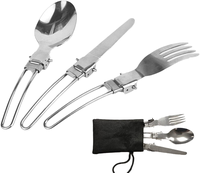 Ensemble de couverts portables transfrontaliers en acier inoxydable 304 avec cuillère et fourchette pliante pour les voyages et le camping en plein air, mat inclus