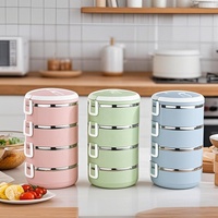 Nouveaux arrivages Boîte à bento ronde à lunch multicouche portable Boîte à lunch pour enfants en acier inoxydable scellée Personnalisation du support
