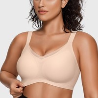 Soutien-gorge minimisant push-up sans couture grande taille, double décolleté en V, maille tricotée, bretelles larges, anti-affaissement, maintien élevé, respirant et confortable