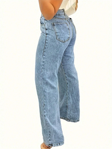 2025 mode baru Rhinestones Vintage Blue <span class=keywords><strong>Jeans</strong></span> Hot modis wanita celana <span class=keywords><strong>Baggy</strong></span> grosir wanita biru Jean semua musim - Product Image 2