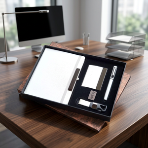Nouveau kit d'affaires de luxe personnalisé, carnet, porte-cartes, stylo, porte-clés, ensemble cadeau d'entreprise, fabrication artisanale en métal, cuir, impression sérigraphique - Product Image 3