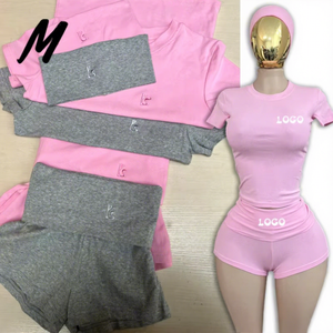 Fabricant de vêtements personnalisés, ensemble de t-shirts décontractés pour femmes, ensemble de shorts en coton deux pièces, ensemble de vêtements de détente pour femmes, été 2025 - Product Image 2