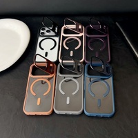 Étui de protection d'objectif en métal de luxe avec support pour iPhone 17 Air 17 16 15 14 Plus 18 13 12 11 Pro Max, compatible avec la recharge magnétique sans fil