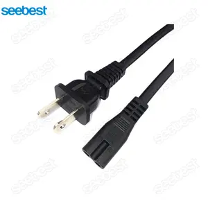 Seebest kabel daya 2 Pin standar US, kabel tembaga murni, kabel daya komputer