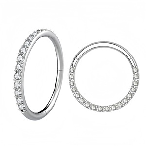Anneau de nez en acier inoxydable incrusté de diamants, forme circulaire, incrustation de zircon, bijoux de piercing pour le septum, cadeau - Product Image 1