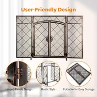 Écran de cheminée moderne autoportant en métal 3 pièces avec finition thermolaquée et protection anti-étincelles pour foyer extérieur
