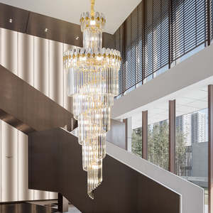 Candelabro largo escaleras lámpara colgante Hotel vestíbulo Villa escalera techo gran candelabro de cristal - Product Image 1