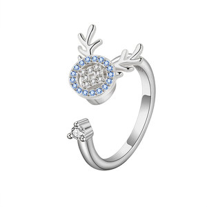 Anillo de Cobre Bañado en Oro con Diseño de Ciervo y Zirconia Pavé, Ajustable y Giratorio, para Alivio de la Ansiedad y la Impaciencia, Tendencia 2026, Joyería para Mujer - Product Image 5