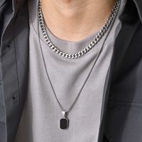 Collier vintage en cristal avec pierres carrées, bijoux en acier inoxydable, chaîne cubaine en or 18 ct, ensemble collier superposé avec pierres précieuses et onyx pour hommes