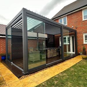 Véranda en alliage d'aluminium avec carrelage en wpc, <span class=keywords><strong>auvent</strong></span> au deuxième étage autour des portes en verre <span class=keywords><strong>et</strong></span> mur en panneau d'aluminium - Product Image 6