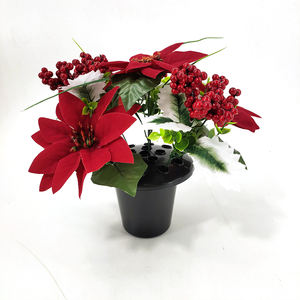 Fiore Funebre in Tessuto all'Ingrosso, Piccolo <span class=keywords><strong>Bonsai</strong></span> di <span class=keywords><strong>Poinsettia</strong></span> in Vaso, Impermeabile, Realistico, per Cimitero, Lapide, Natale, Artificiale - Product Image 5