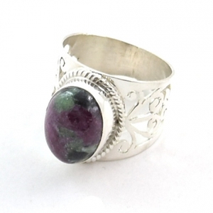 Joyería india artesanal de plata pura con gema de zoisita rubí antigua, estilo bohemio chic, para sanación emocional, venta al por mayor. - Product Image 3
