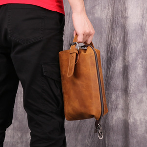 Genuine Leather Solid Color <b>Toiletry</b> Bag Rectangle Chocolate Brown Multifunctional for Travel Business Everyday Use - Product Image 2