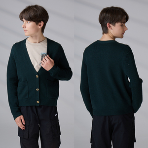 Usine de fabrication de pulls ODM, pull en laine mérinos 100% biologique, col en V, cardigan tricoté pour garçons et adolescents - Product Image 5