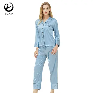 Pijamas para mujer Pijama de seda Conjunto de mujer Satén largo Señoras Ropa de dormir Amantes Conjunto de pijamas