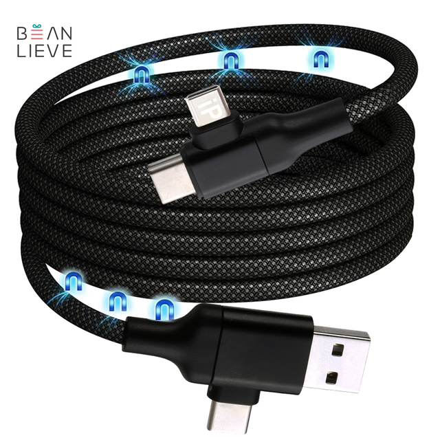Self-Coiling Magnetic USB C Charging Cable 3.3ft 60W Nylon Braided Cord Data Transfer Tangle Free 60W Fast Charging Cable