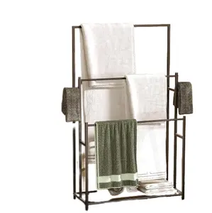 Portátil 3 Tier Folding Toalheiro Suporte Cobertor Piscina Toalha De Armazenamento Para Sala De Estar