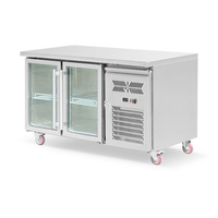 Meja Persiapan Pizza Sandwich Saladette Berpendingin 2 Pintu Stainless Steel Komersial dengan Penutup Kaca