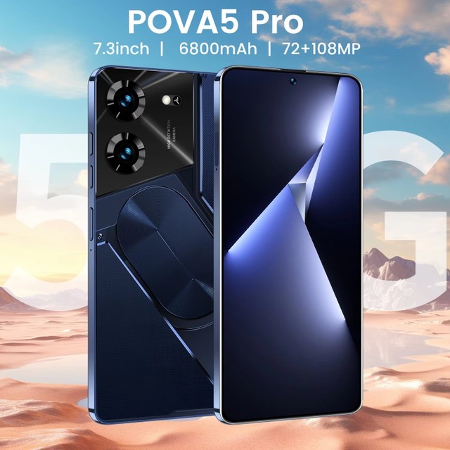 Pova 5 Pro 7.3 Inch Smart Phone 16GB+1TB 4G Mobile with 6800mAh Battery 65W Quick Charge AI Features HD Screen Global Version