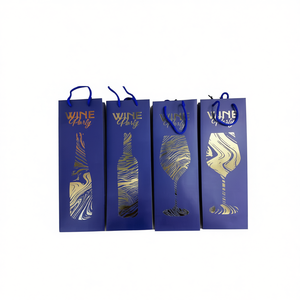 Wine Gift Bags Blue Gold Foil Design 12Pcs Party Packaging - Product Image 1