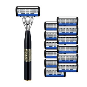 Rasoir de sécurité professionnel NOVISON noir à 7 lames, manche en bois, lames en acier inoxydable, lame remplaçable - Product Image 1