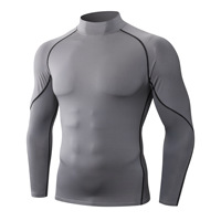 T-shirt de compression à col montant et manches longues pour homme, personnalisé, séchage rapide, couche de base élastique pour la gym, la course, le fitness et l'entraînement sportif