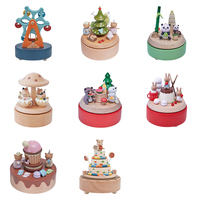 Boîte à musique ronde colorée en bois avec animaux, ornement de Noël, décoration pour la maison et les fêtes, vente en gros personnalisée, fourniture directe d'usine