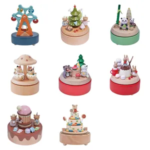 Красочная музыкальная шкатулка, рождественские украшения, деревянная музыкальная шкатулка с животными, украшение для домашней вечеринки, музыкальные шкатулки