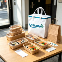 Plateau à sushi jetable en papier kraft série EP avec couvercle PET transparent anti-buée pour la vente à emporter, la restauration et les fournitures professionnelles en gros