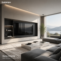 Meuble TV contemporain haut de gamme à panneaux mats, sans poignée, avec fond intégré, pour appartement, suite, et support pour projets professionnels