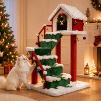 Arbre à chat multi-niveaux personnalisé OEM, thème Noël, design escalier, poteau en sisal, niche confortable pour 2 à 3 chats