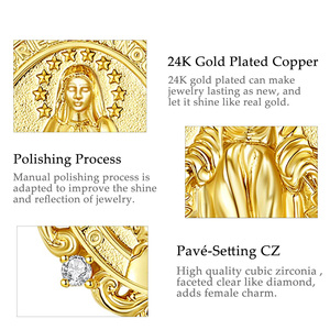 Collier pendentif Vierge Marie en cuivre plaqué or Merryshine, amulette chrétienne, médaille, zircone cubique, bijoux religieux - Product Image 2