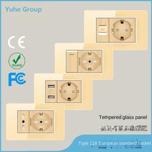 Prise murale double USB type C en verre trempé, norme européenne, avec interrupteur et trois prises de courant - Product Image 2