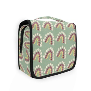 Hawaiian <b>Rainbow</b> Flower Printed Custom Logo Cosmetic Foldable Waterproof Hanging Travel Toiletry <b>Bags</b> for Women with Hook - Product Image 1