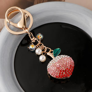 Delicioso llavero de melocotón Artificial, diamantes de imitación, fruta de cristal, llavero de coche, bolsa, accesorios colgantes hechos de Metal - Product Image 3