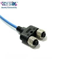 Kabel Y-Branch Overmolded Biru M12 A-coding Female ke Dual Male 2 Pin 1.5M PUR IP67 untuk Industri