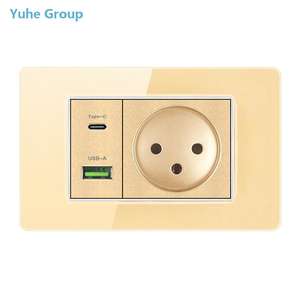 Panel de vidrio templado de cuatro colores, estándar israelí, con interruptor de lámpara de pared de carga rápida USB tipo C, módulo de teléfono y TV satelital. - Product Image 1