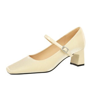 6295 BIGTREE French Style Single <strong>Shoe</strong> square Toe Silk Thick Heel, Shallow Mouth Plain Face, Mid Heel <strong>Commuting</strong> Women's <strong>Shoes</strong> - Product Image 3